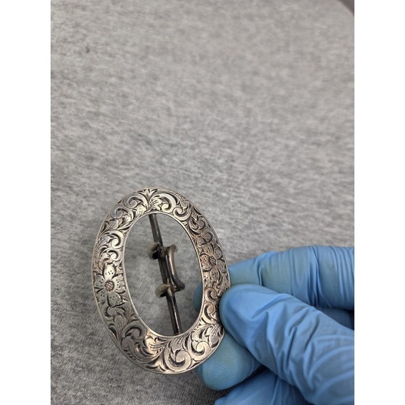 Antique Victorian Edwardian Sterling Silver LF Signed Womens Belt Buckle Pin